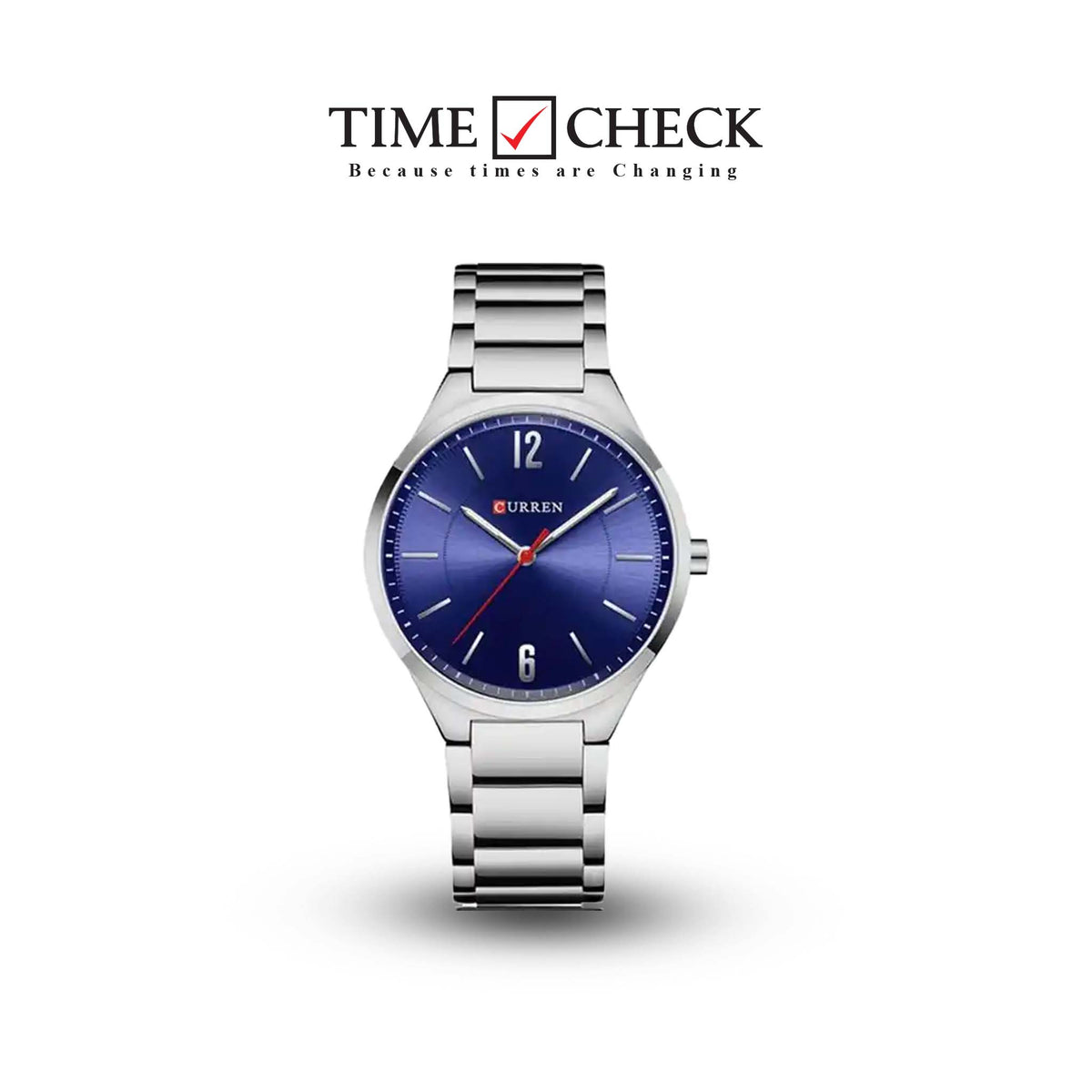 M:8280 Curren Blue Dial Silver Stainless Steel Chain Analog Quartz Men's Watch. TIMECHECK