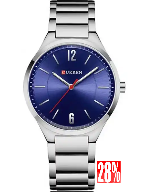 M:8280 Curren Blue Dial Silver Stainless Steel Chain Analog Quartz Men's Watch. TIMECHECK