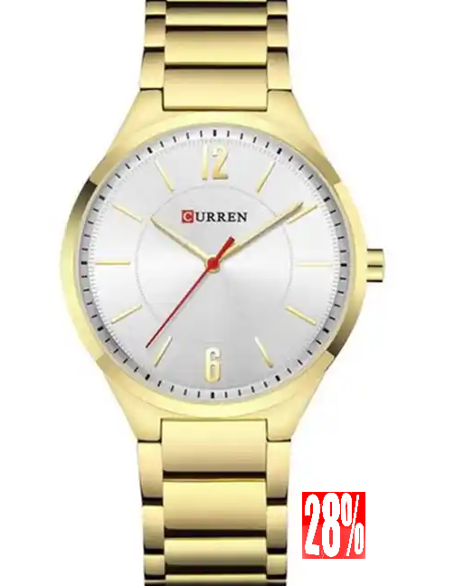 M:8280 Curren Silver Dial Golden Stainless Steel Chain Analog Quartz Men's Watch. TIMECHECK