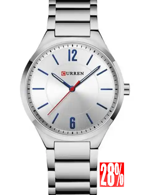 M:8280 Curren Silver Dial Silver Stainless Steel Chain Analog Quartz Men's Watch. TIMECHECK