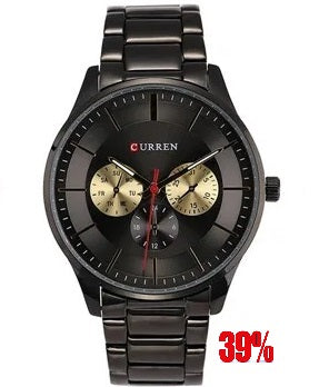 M_8282 Curren Black Dial Silver Stainless Steel Chain Analog Quartz Men's Watch. TIMECHECK