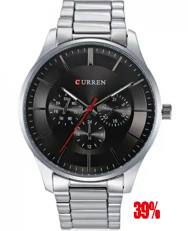 M_8282 Curren Black Dial Silver Stainless Steel Chain Analog Quartz Men's Watch. TIMECHECK