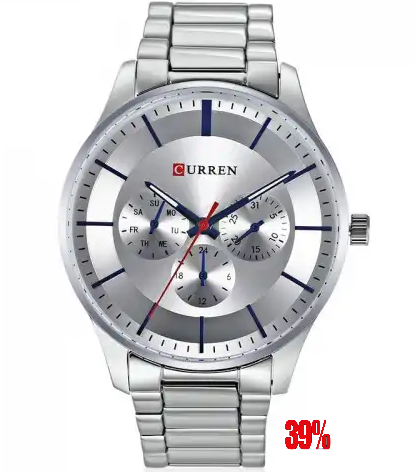 M_8282 Curren Silver Dial Silver Stainless Steel Chain Analog Quartz Men's Watch. TIMECHECK