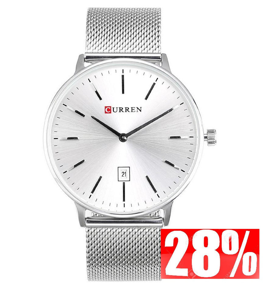 M:8302 Curren Date Display Casual Stainless Steel Band Analog Quartz Men's Watch.