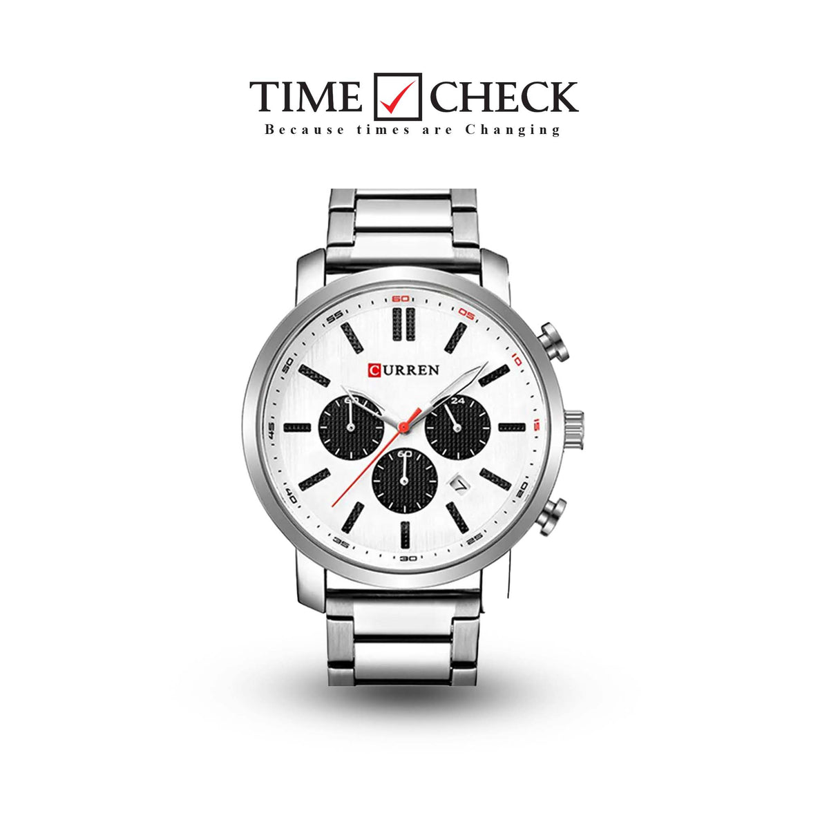 M:8315 Curren Silver Dial Silver Stainless Steel Chronograph Analog Quartz Men's Watch. TIMECHECK