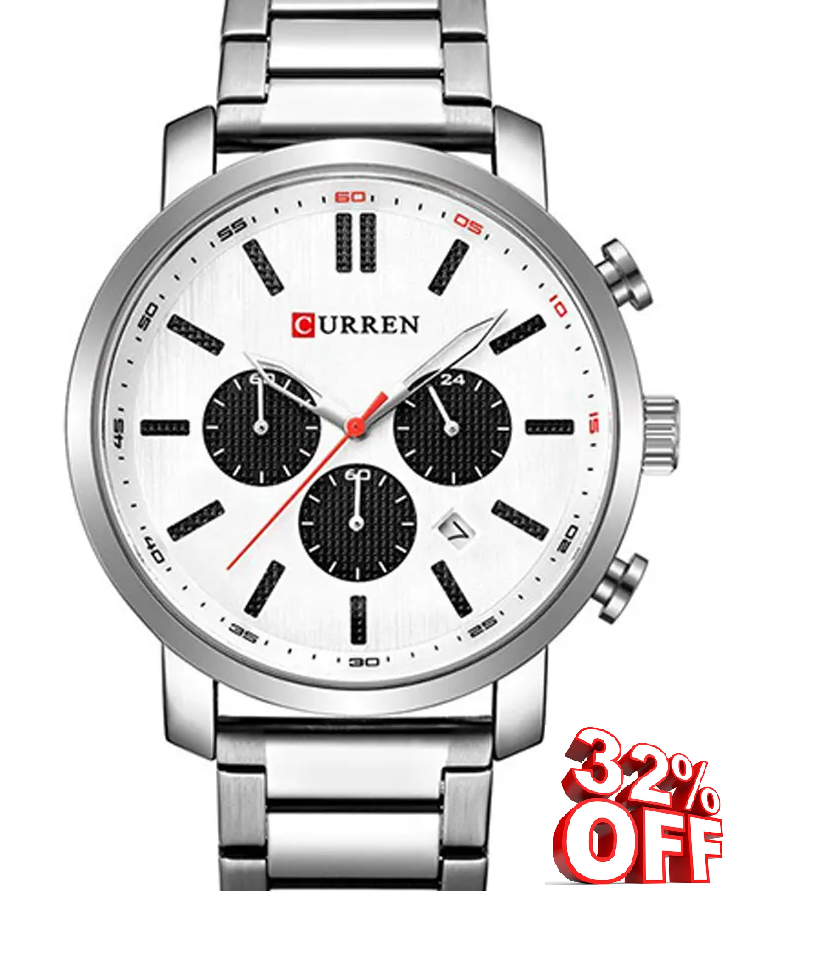 M:8315 Curren Silver Dial Silver Stainless Steel Chronograph Analog Quartz Men's Watch.