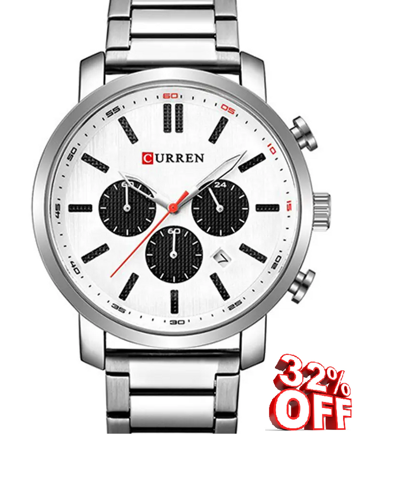 M:8315 Curren Silver Dial Silver Stainless Steel Chronograph Analog Quartz Men's Watch. TIMECHECK