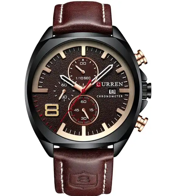 M:8324 Curren Brown Dial Brown Leather Strap Analog Quartz Men's Watch.