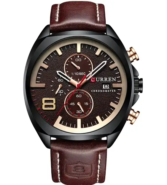 M:8324 Curren Brown Dial Brown Leather Strap Analog Quartz Men's Watch. TIMECHECK