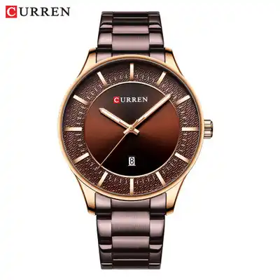 M:8347 Curren Brown Dial Brown Stainless Steel with Date Analog Quartz Men's Watch. TIMECHECK