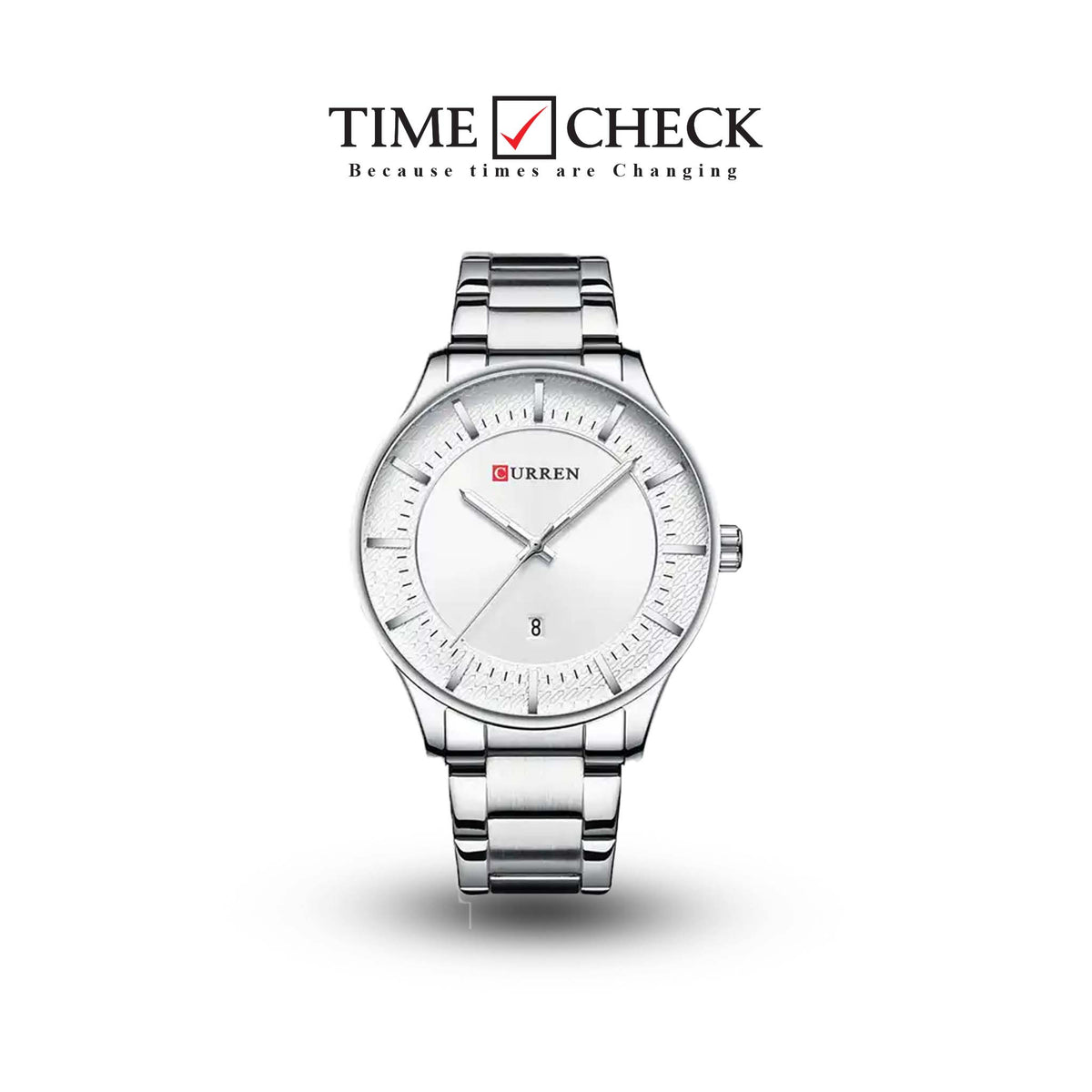 M:8347 Curren White Dial Silver Stainless Steel with Date Analog Quartz Men's Watch. TIMECHECK