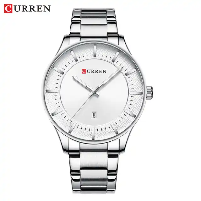 M:8347 Curren White Dial Silver Stainless Steel with Date Analog Quartz Men's Watch.