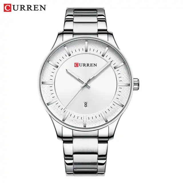 M:8347 Curren White Dial Silver Stainless Steel with Date Analog Quartz Men's Watch. TIMECHECK