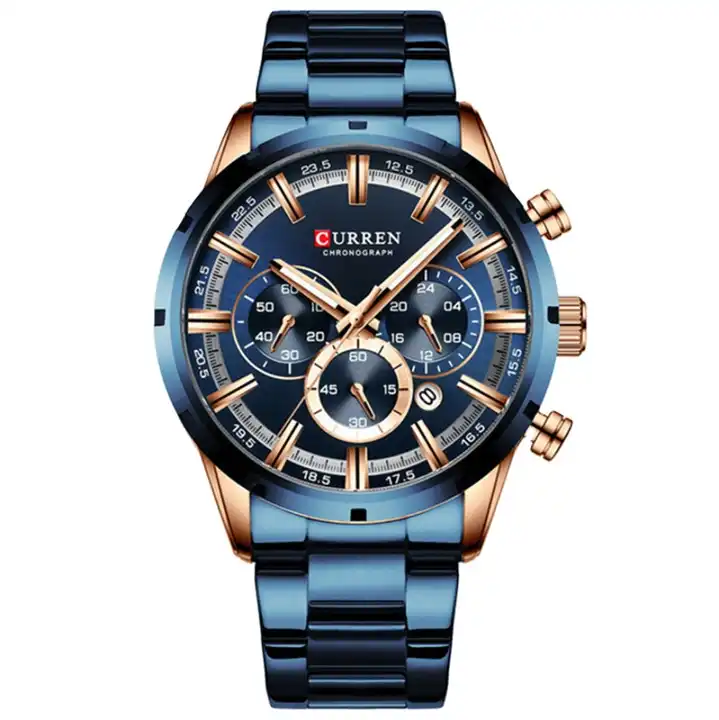 M:8355 Curren Blue Dial Blue Stainless Steel Chain Chronograph Quartz Men's Watch. TIMECHECK