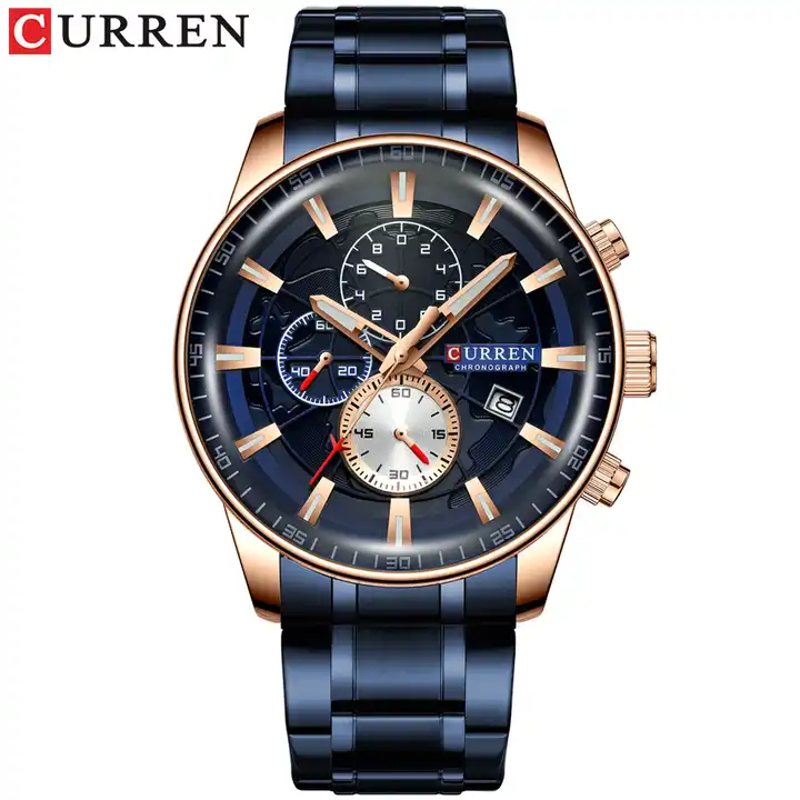 M_8362 Curren Blue Dial Blue Stainless Steel Quartz Chronograph Men's Watch. TIMECHECK