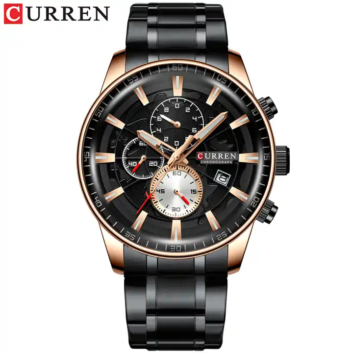 M_8362 Curren Black Dial Black Stainless Steel Quartz Chronograph Men's Watch. TIMECHECK