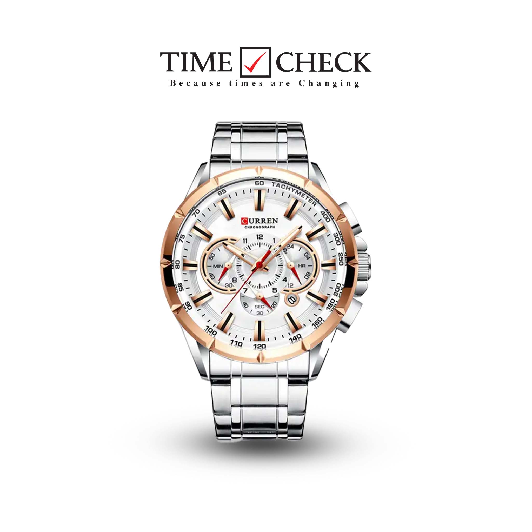 M 8363 Curren White Dial Silver Stainless Steel Chronograph Analog Qua Timecheck