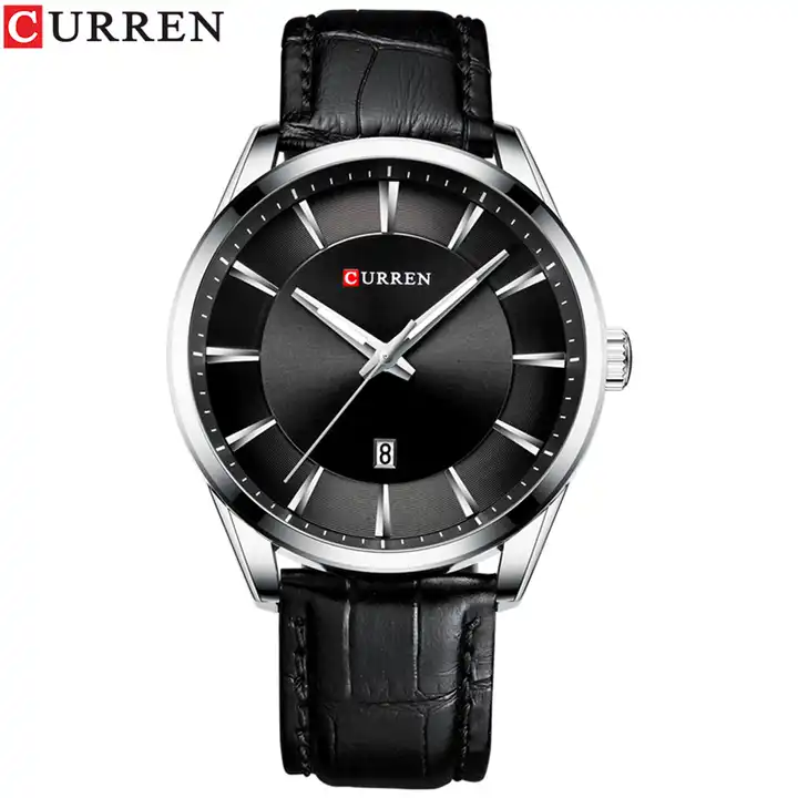 M:8365 Curren Black Dial Black Leather Strap Classic Analog Quartz Men's Watch. TIMECHECK