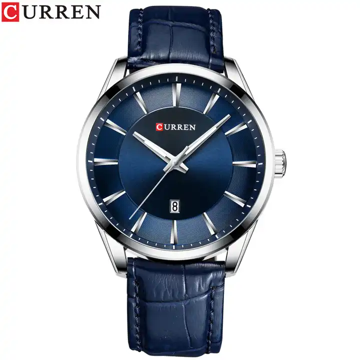 M:8365 Curren Blue Dail Blue Leather Strap Classic Analog Quartz Men's Watch. TIMECHECK