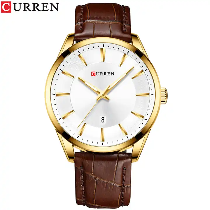 M:8365 Curren Silver Dail Brown Leather Strap Classic Analog Quartz Men's Watch. TIMECHECK