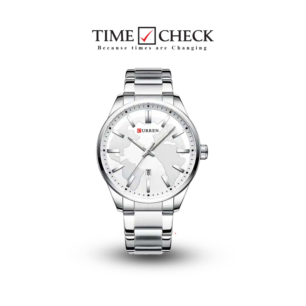 M:8366 Curren White Dial Silver Stainless Steel Chain Analog Quartz Men's Watch. TIMECHECK