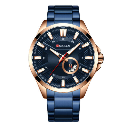 M:8372 Curren Blue Stainless Steel & Round Analog Dial Fashion Causal Men's Watch. TIMECHECK