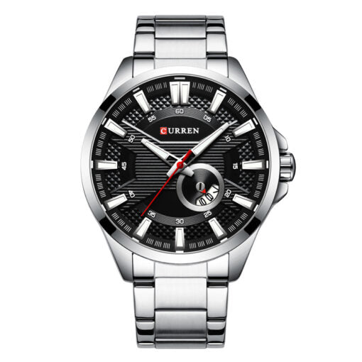 M:8372 Curren Silver Stainless Steel & Round Analog Dial Fashion Causal Men's Watch. TIMECHECK