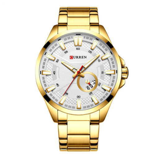 M:8372 Curren Golden Stainless Steel & Round Analog Dial Fashion Causal Men's Watch. TIMECHECK