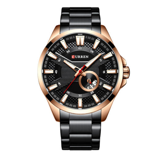 M:8372 Curren Black Stainless Steel & Round Analog Dial Fashion Causal Men's Watch. TIMECHECK