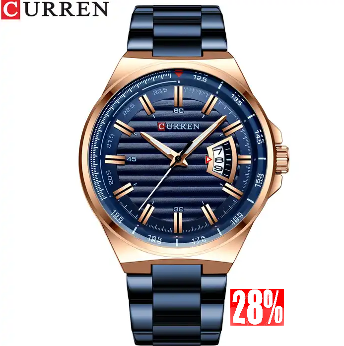 M:8375 Curren Blue Dial Blue Stainless Steel Analog Quartz Men's Watch. TIMECHECK