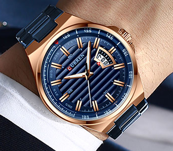 M:8375 Curren Blue Dial Blue Stainless Steel Analog Quartz Men's Watch. TIMECHECK
