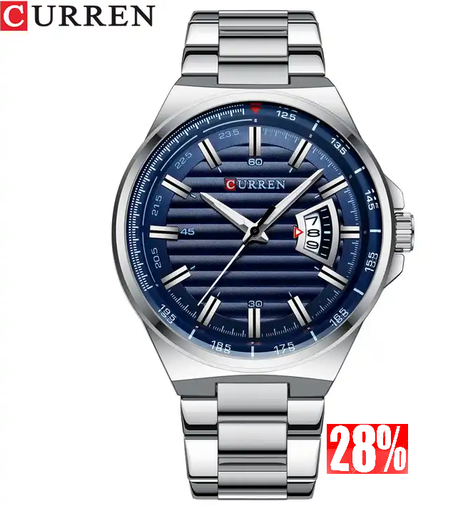 M:8375 Curren Blue Dial Silver Stainless Steel Analog Quartz Men's Watch. TIMECHECK