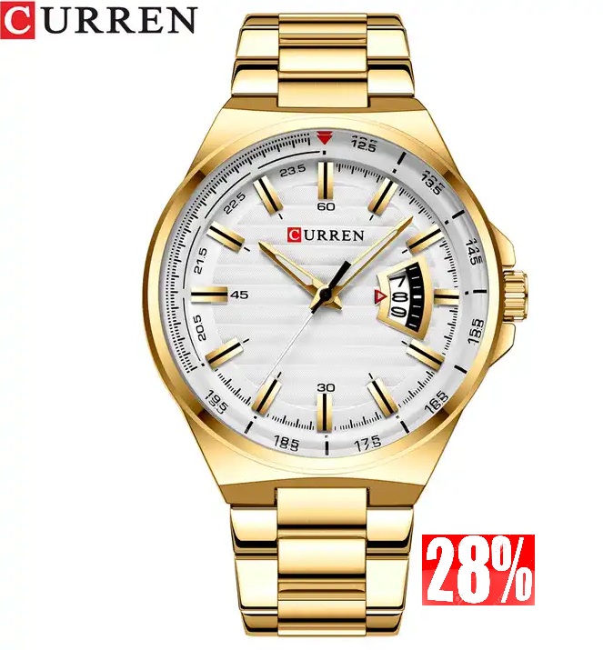 M:8375 Curren White Dial Silver Stainless Steel Analog Quartz Men's Watch. TIMECHECK