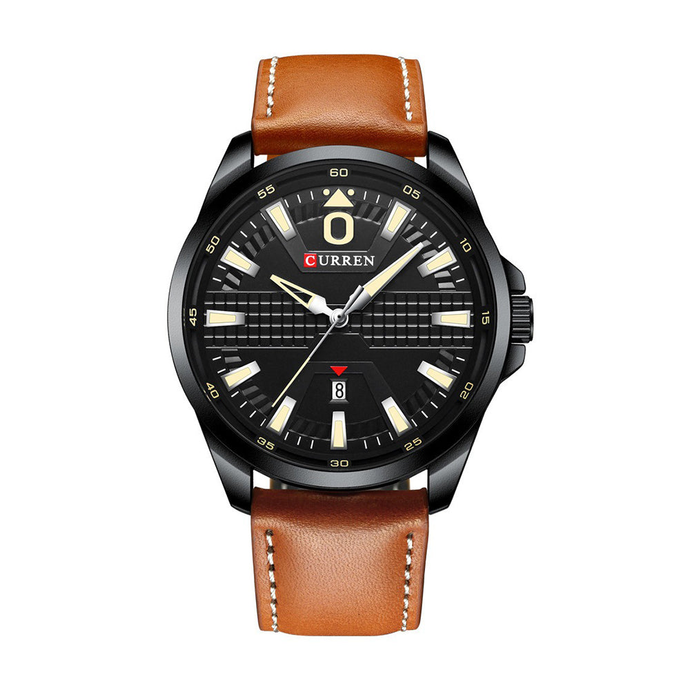 M:8379 Curren Black Case Material Alloy Brown Leather Strap Analog Quartz Men's Watch.