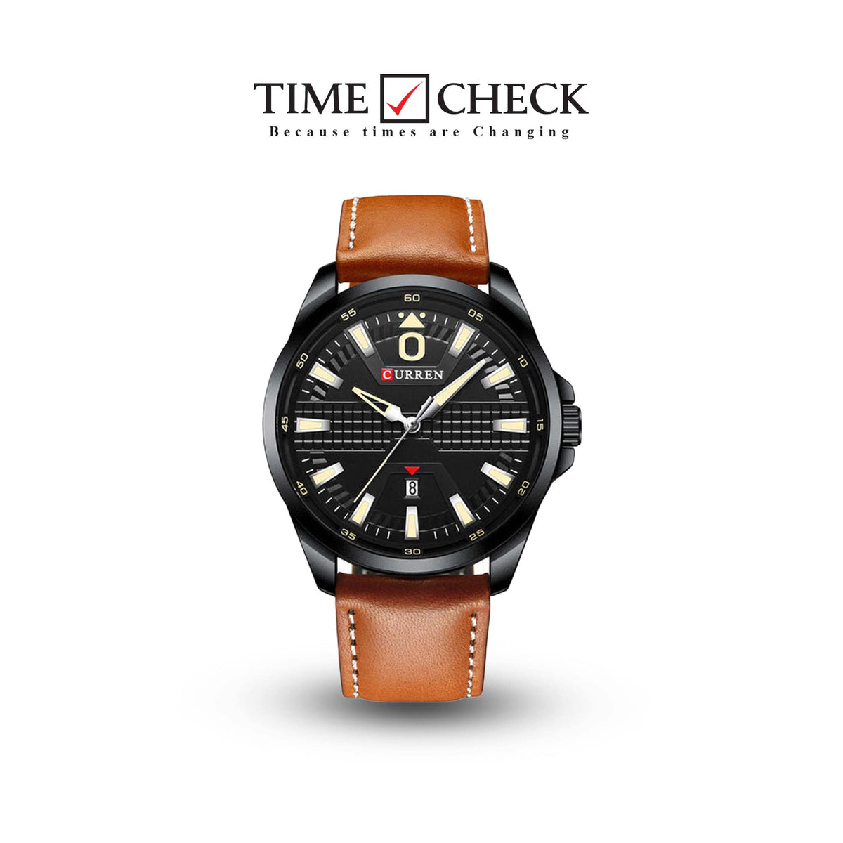 M:8379 Curren Black Case Material Alloy Brown Leather Strap Analog Quartz Men's Watch. TIMECHECK