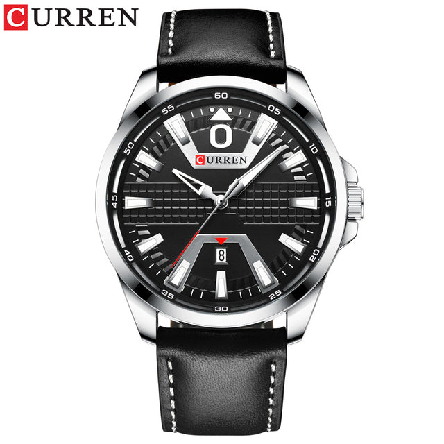 M:8379 Curren Black Dial Material Alloy Black Leather Strap Analog Quartz Men's Watch. TIMECHECK