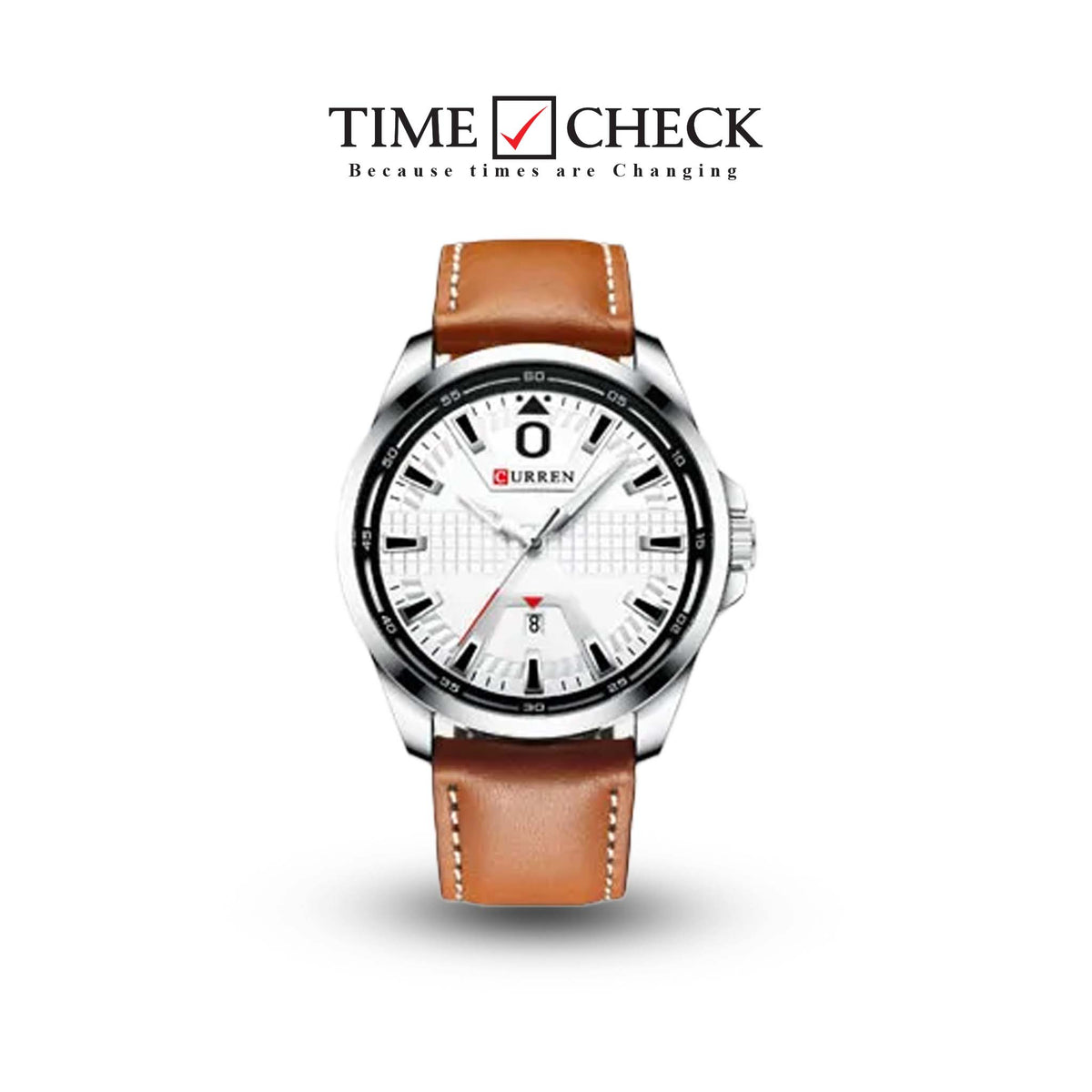 M:8379 Curren White Dial Material Alloy Brown Leather Strap Analog Quartz Men's Watch. TIMECHECK