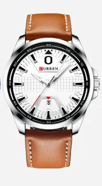 M:8379 Curren White Dial Material Alloy Brown Leather Strap Analog Quartz Men's Watch. TIMECHECK