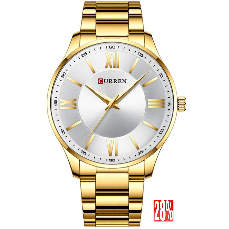 M:8383 Curren Stylish Roman Dial Silver, Golden Chain Analog Quartz Men's Watch. TIMECHECK