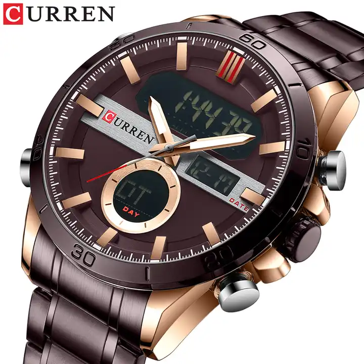 M:8384 Curren brown Dial Brown Stainless Steel Quartz Analog Digital Men's Watch.