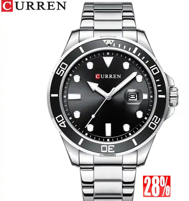 M:8388 Curren Black Dial Silver Stainless Steel Chain Analog Quartz Men's Watch. TIMECHECK