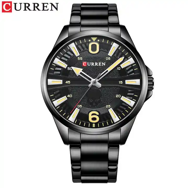 M:8434 Curren Black Dial Black Stainless Steel Analog Quartz Men's Watch. TIMECHECK