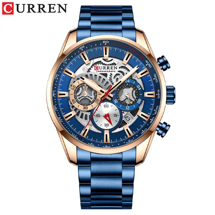 M:8391 Curren Blue Dial Chronograph Stainless Steel Analog Quartz Men's Watch. TIMECHECK