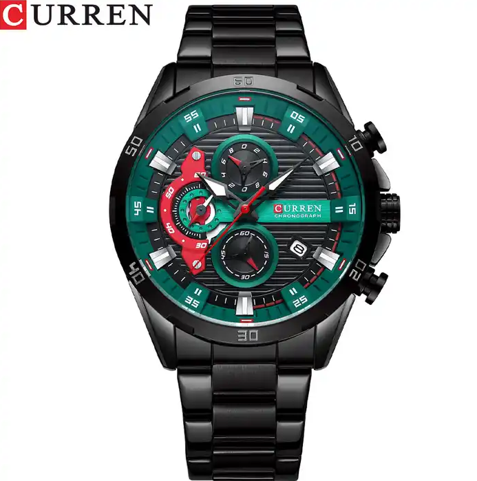 M:8402 Curren Black Dial Black Stainless Steel Chronograph Analog Quartz Men's Watch. TIMECHECK