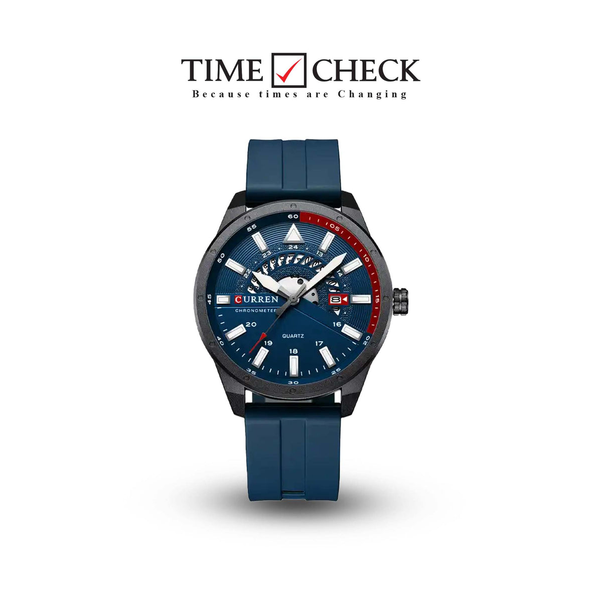 M:8421 Curren Blue Dial & Case Blue Silicone Strap Analog Quartz Men's Watch. TIMECHECK