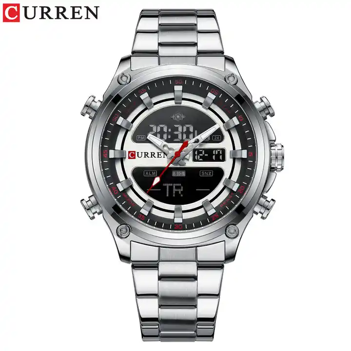 M:8404 Curren Digital Led Luminous Multi function Dual Display Quartz Men's Watch. TIMECHECK