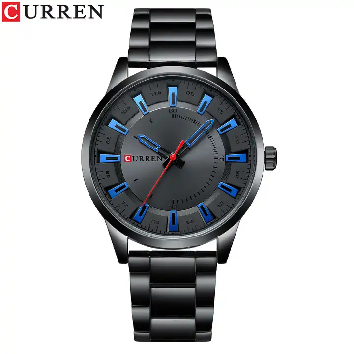 M:8406 Curren  Black Dial Black Stainless Steel Chain Analog Quartz Men's Watch. TIMECHECK