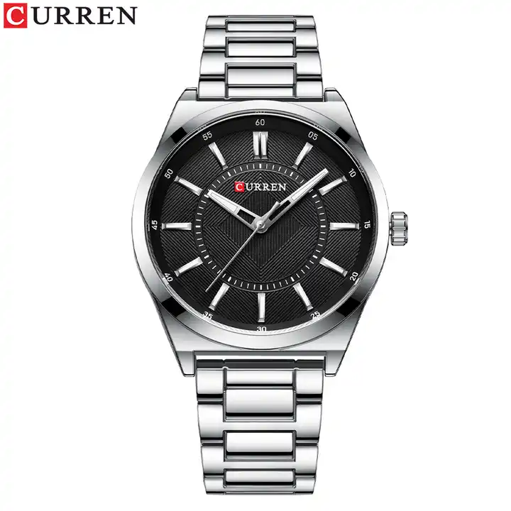 M:8407 Curren Black Dial Simple Man Quartz Stainless Steel Chain Analog Men's Watch. TIMECHECK