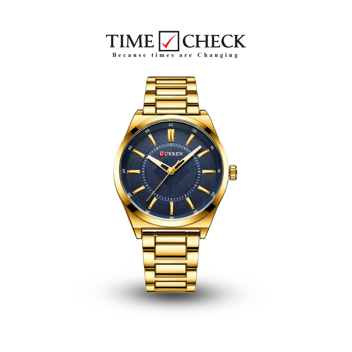 M:8407 Curren Blue Dial Golden Stainless Steel Chain Quartz Analog Men's Watch. TIMECHECK