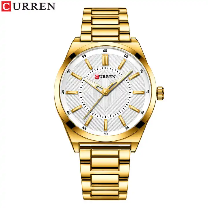 M:8407 Curren White Dial Simple Man Quartz Stainless Steel Chain Analog Men's Watch. TIMECHECK